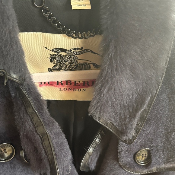 Burberry Navy Fur and Leather Trimmed Coat - Picture 2 of 9